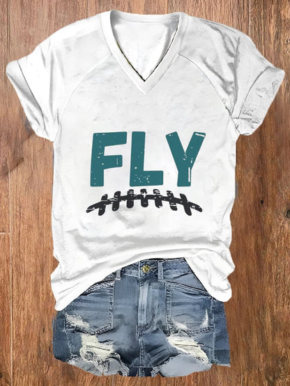 Women's Fly Football Print Casual T-Shirt