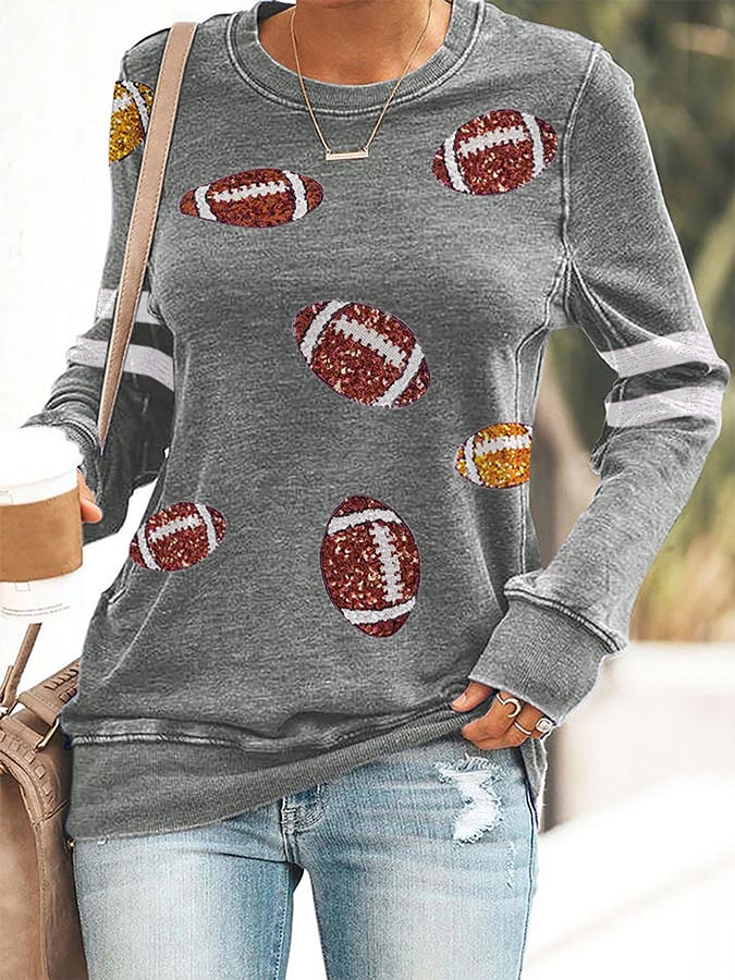 Women's Sequined Football Print Sweatshirt