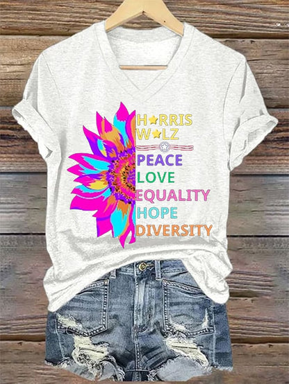 Women's Peace Love Equality Hope Diversity V-Neck Tee