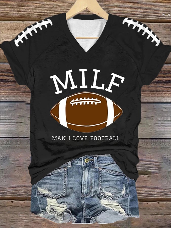 🔥Buy 2 Get 5% Off🔥Women's MILF Man I Love Football Gameday Casual V-Neck Tee