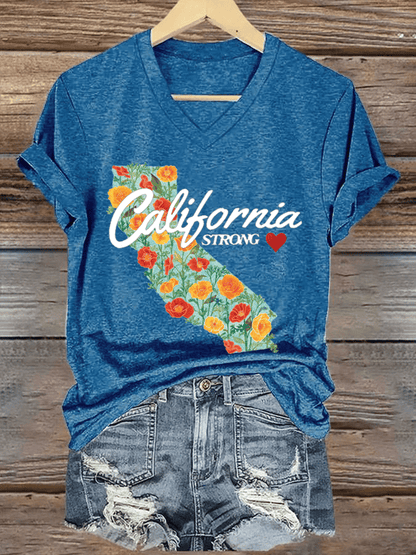 Women's California Strong Print V-Neck T-Shirt