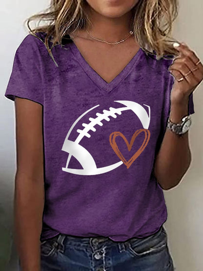 Women's Football Lovers Fans Gameday Casual V-Neck Tee