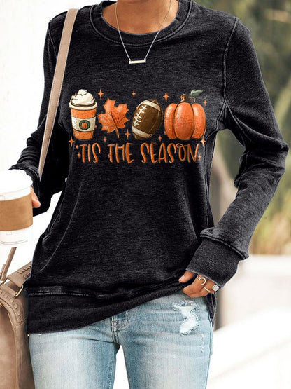 🔥Buy 2 Get 5% Off🔥Football Tis The Season Pumpkin Maple Leaf Print Sweatshirt