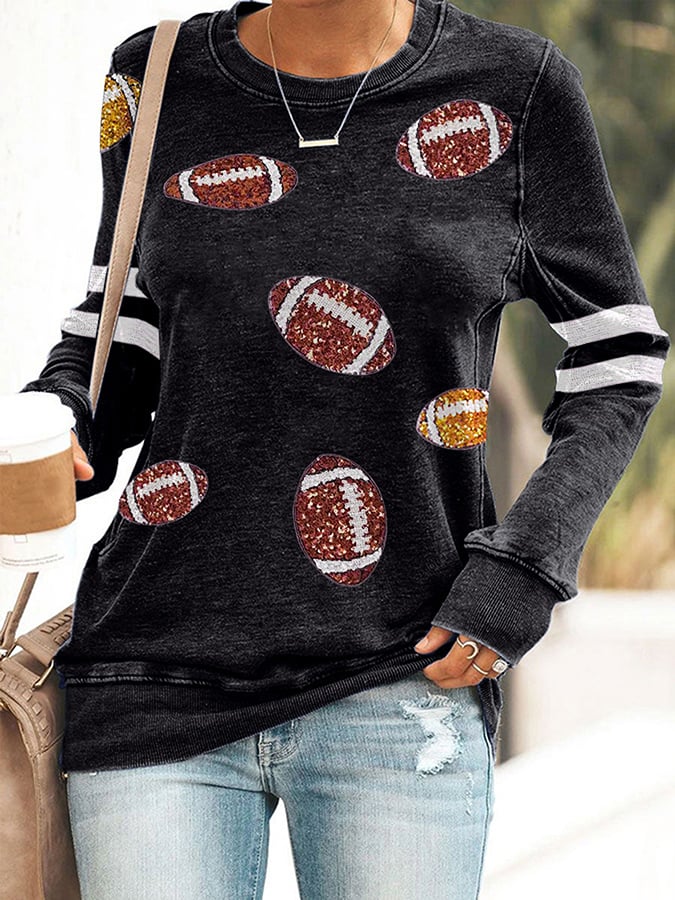 Women's Sequined Football Print Sweatshirt