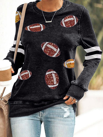 Women's Sequined Football Print Sweatshirt