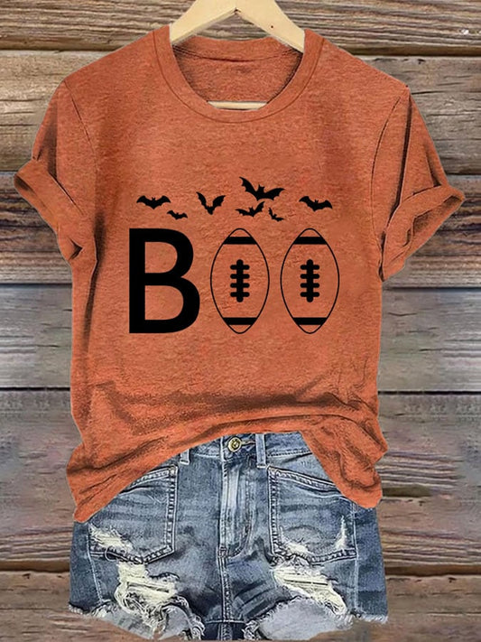 Retro Halloween Football Boo Print T-Shirt