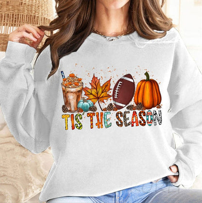 🔥Buy 2 Get 5% Off🔥Women's Football Tis The Season Pumpkin Maple Leaf Print Round Neck Sweatshirt