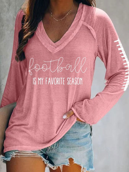 Women's Football Is My Favourite Season Printed V-neck T-shirt