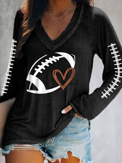 Women's Football Lover Casual V-Neck Long-Sleeve T-Shirt