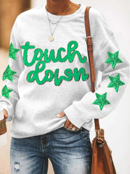 Women's Football Fans Touchdown Season Glitter Stars Print Casual Sweatshirt