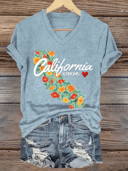 Women's California Strong Print V-Neck T-Shirt