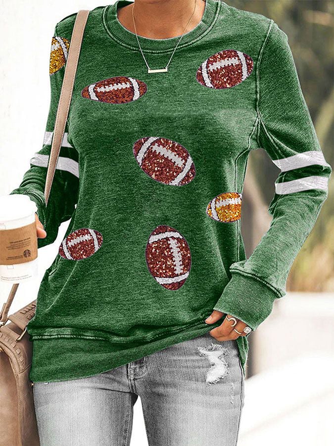 Women's Sequined Football Print Sweatshirt