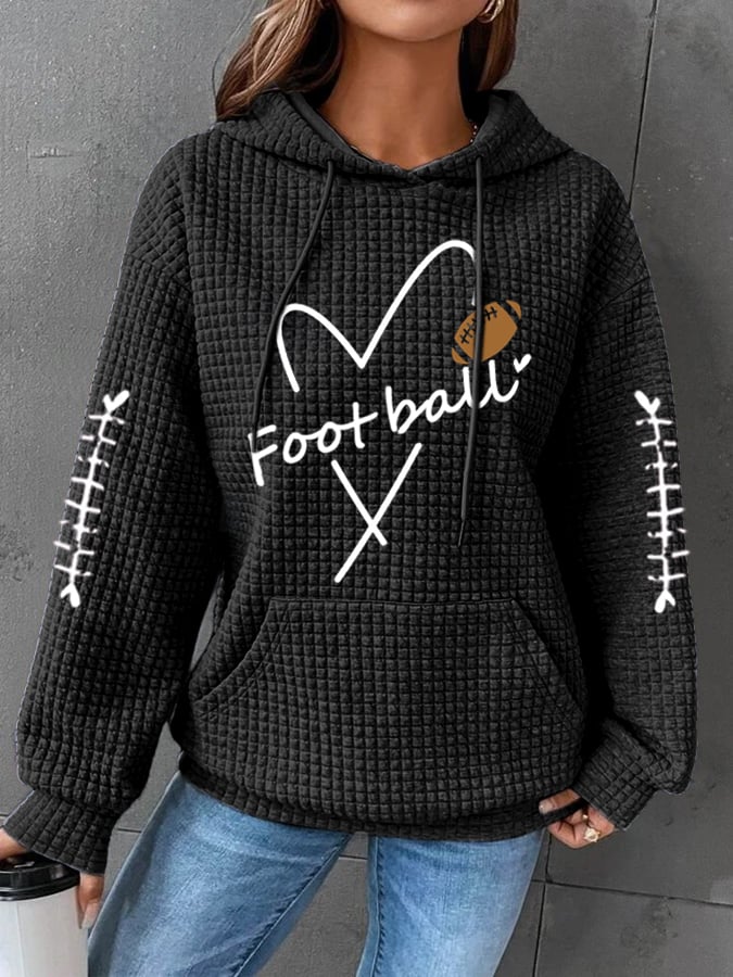 Women's Football Print Check Fabric Hooded Sweatshirt