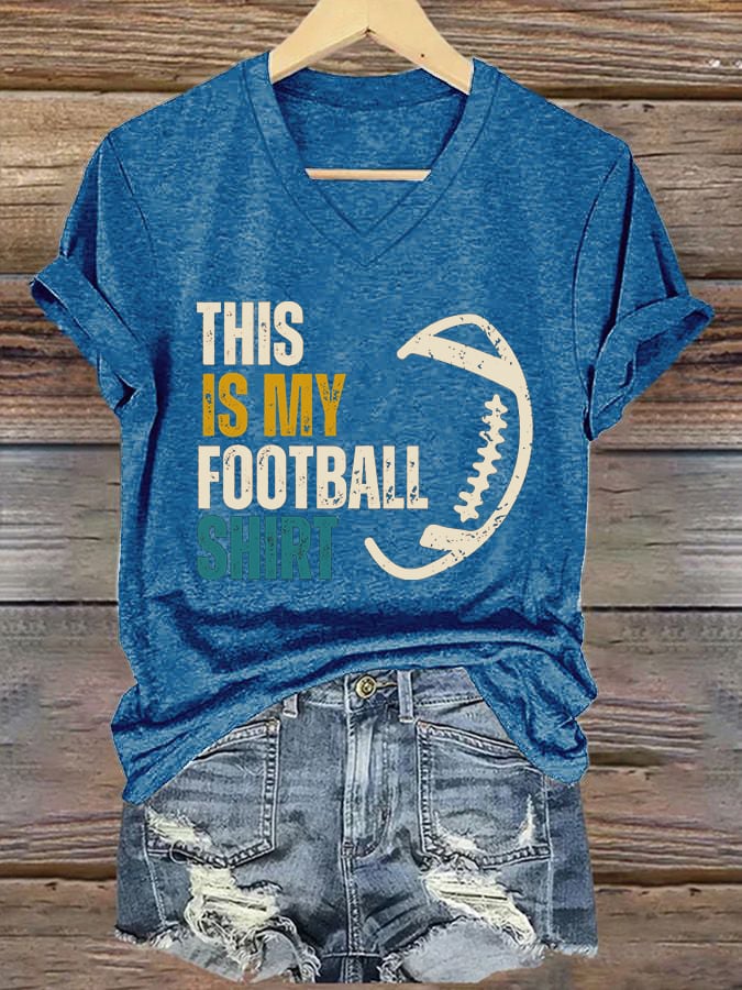 🔥Buy 2 Get 5% Off🔥Women's This Is My Football Shirt Printed Casual V-Neck T-Shirt