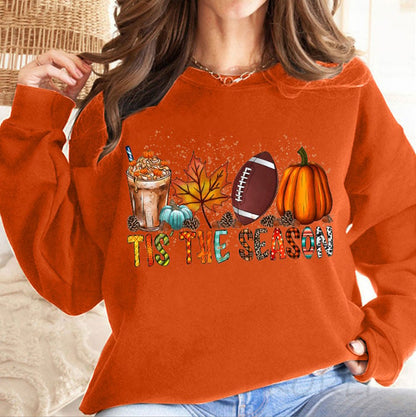 🔥Buy 2 Get 5% Off🔥Women's Football Tis The Season Pumpkin Maple Leaf Print Round Neck Sweatshirt