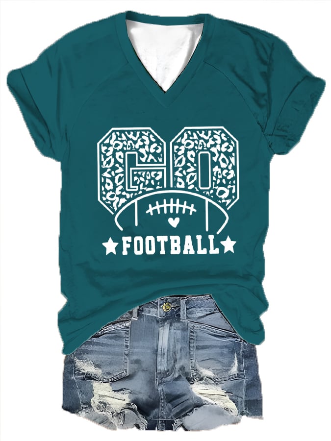 Women's Go Football Print Casual T-Shirt