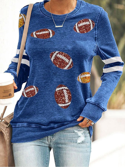 Women's Sequined Football Print Sweatshirt