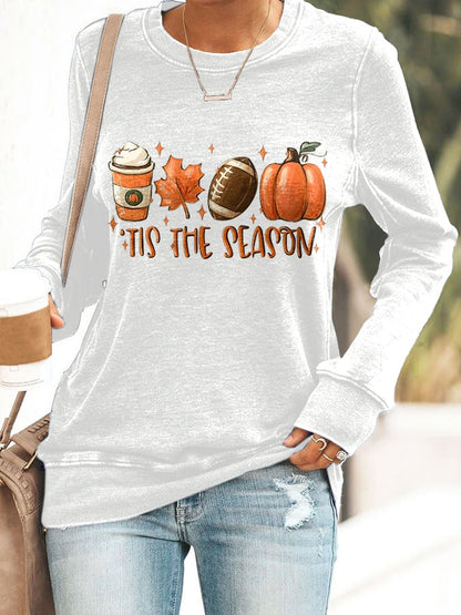 🔥Buy 2 Get 5% Off🔥Football Tis The Season Pumpkin Maple Leaf Print Sweatshirt