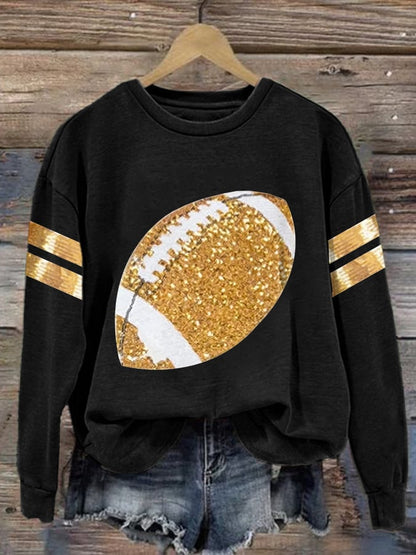 Women's Sequins Football Print Casual Sweatshirt