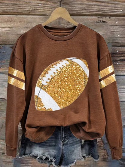 Women's Sequins Football Print Casual Sweatshirt