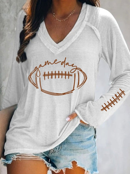 🔥Buy 2 Get 5% Off🔥Women's Gameday Football Lover Casual V-Neck Long-Sleeve T-Shirt