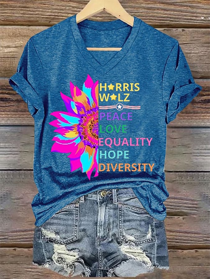 Women's Peace Love Equality Hope Diversity V-Neck Tee