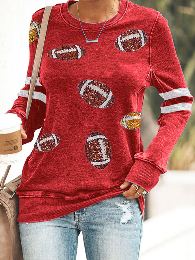 Women's Sequined Football Print Sweatshirt