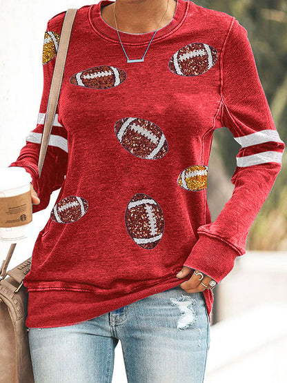 Women's Sequined Football Print Sweatshirt