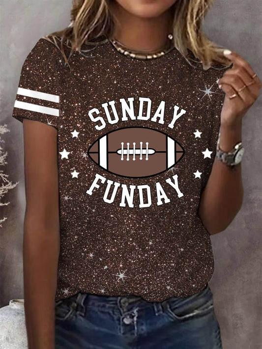 Women's Sunday Funday Football Printed Short Sleeve T-Shirt