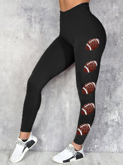 Women's Glitter Football Print Gameday Leggings