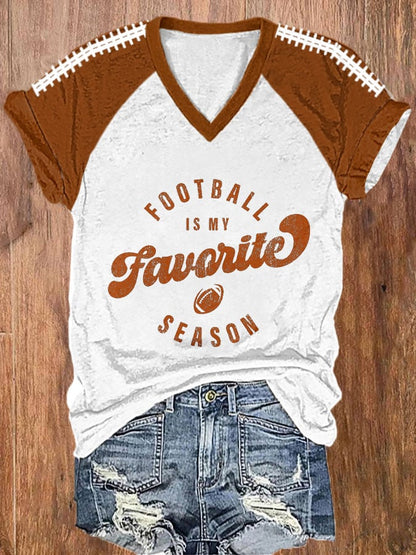 🔥Buy 2 Get 5% Off🔥Women's Football Fans Lovers Football Is My Favorite Season Casual V-Neck Tee