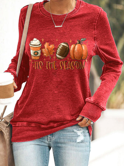 🔥Buy 2 Get 5% Off🔥Football Tis The Season Pumpkin Maple Leaf Print Sweatshirt