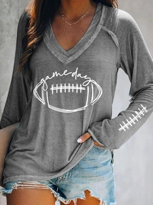 🔥Buy 2 Get 5% Off🔥Women's Gameday Football Lover Casual V-Neck Long-Sleeve T-Shirt