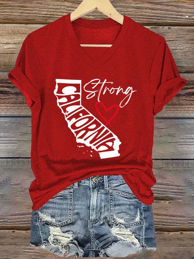 Women's California Strong Printed V-Neck T-Shirt