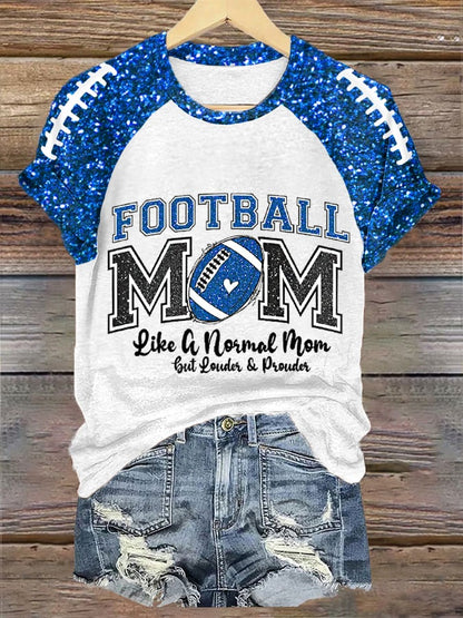 Women's Glitter Football Print Football Mom Gameday Casual Tee