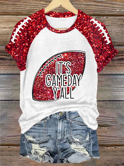 Women's It's Gameday Y'all Glitter Print Football Fans Gameday Casual Tee