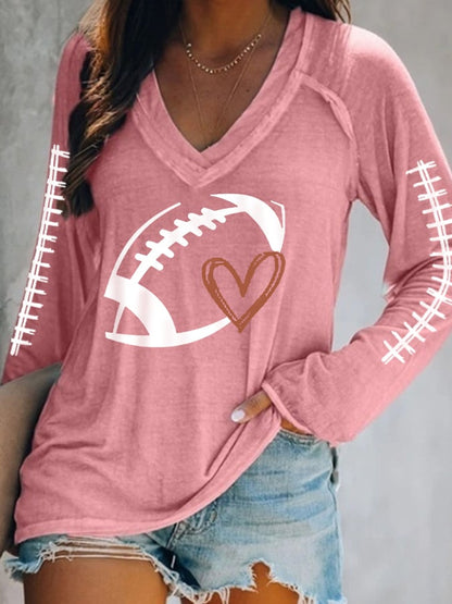 Women's Football Lover Casual V-Neck Long-Sleeve T-Shirt