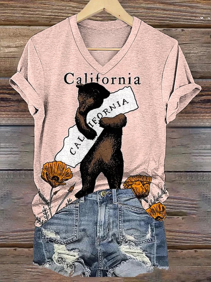 Women's Los Angeles Strong California Strong Wildfire 2025 Print V-Neck T-Shirt