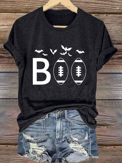 Retro Halloween Football Boo Print T-Shirt