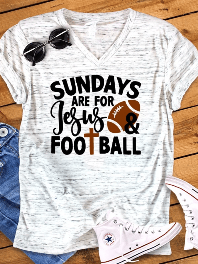 Women's Rugby Sunday's Are For Jesus And Football Printed Casual T-Shirt