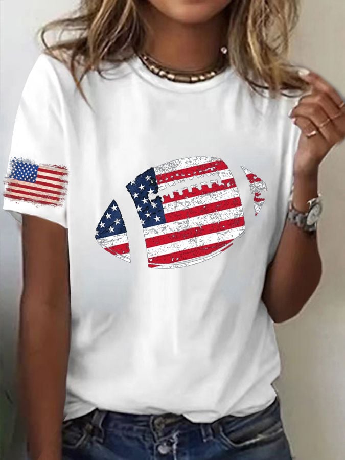 🔥Buy 2 Get 5% Off🔥Womens Football Flag Print T-Shirt