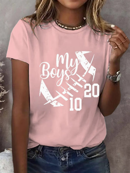 Women's My boys Football Two Players Sons Round Neck T-Shirt