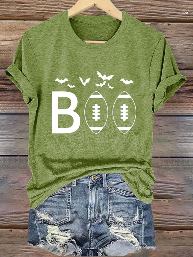 Retro Halloween Football Boo Print T-Shirt