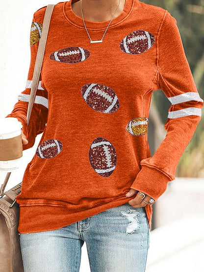 Women's Sequined Football Print Sweatshirt